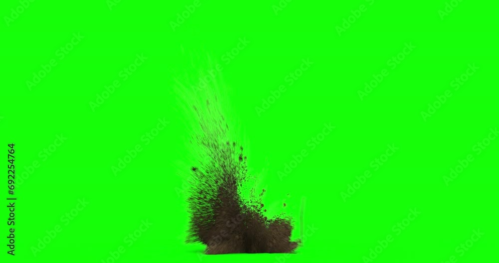 Bullet hit on dirt with chunks and debris flying. Dusty explosion on ...