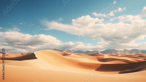 Beautiful landscape of desert dunes mountains with bright clouds sky © Intelligence Studio