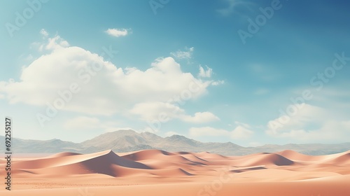 Beautiful landscape of desert dunes mountains with bright clouds sky
