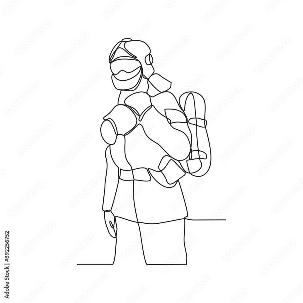 One continuous line drawing of The fire fighter brigade is on duty to put out the blazing fire vector illustration. Fire Fighting design illustration simple linear style vector concept. One continuous line drawing of The fire fighter brigade is on duty to put out the blazing fire vector illustration. Fire Fighting design illustration simple linear style vector concept.