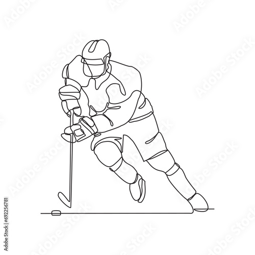 One continuous line drawing of people playing ice hockey on the field vector illustration. Ice hockey design illustration simple linear style vector concept. Ice Hockey design illustration