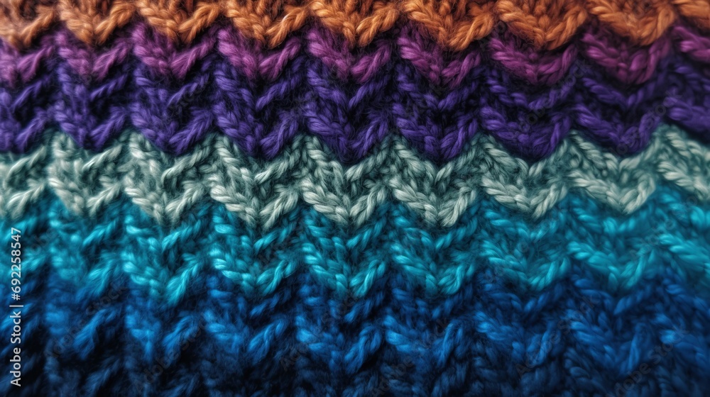 Fototapeta premium Knitting stitches in iridescent colors. Generative AI