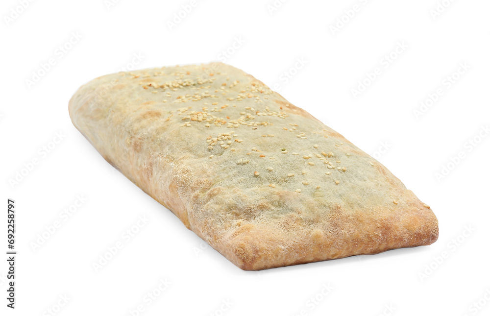 Delicious strudel with tasty filling isolated on white Delicious strudel with tasty filling isolated on white