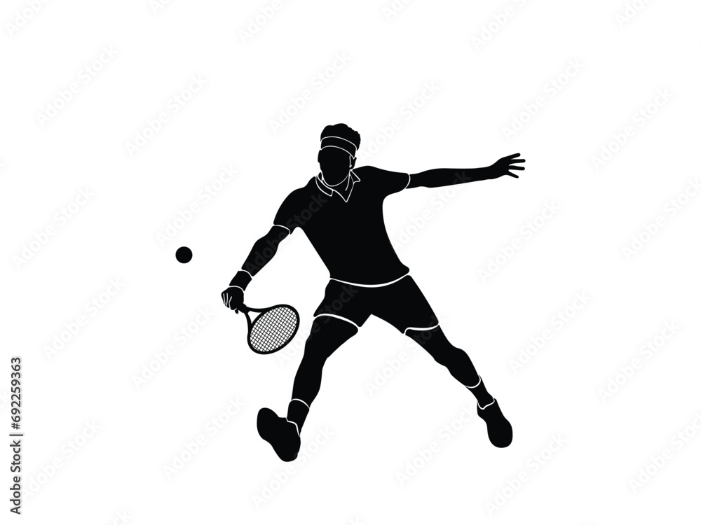 A tennis player man silhouette sports person design element. Tennis player vector.