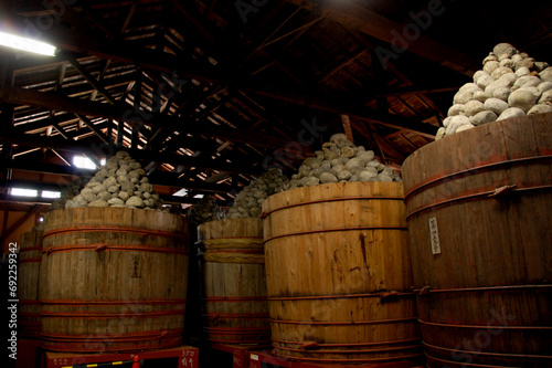 MISO barrels in MISO(soybeans) warehouse / 味噌蔵の味噌樽