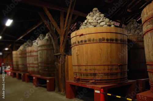 MISO barrels in MISO(soybeans) warehouse / 味噌蔵の味噌樽