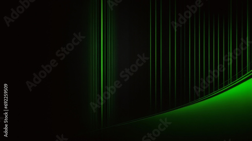 背景の黒と緑の暗い色はグラデーションで明るく、金属の質感の柔らかいライン、ハイテクグラデーションの抽象的な斜めの背景、グレーと滑らかなシルバーブラックのテンプレートを備えた表面です。
