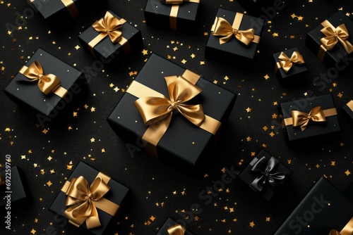 Gift boxes. Sale and Black Friday concept. Background with selective focus and copy space