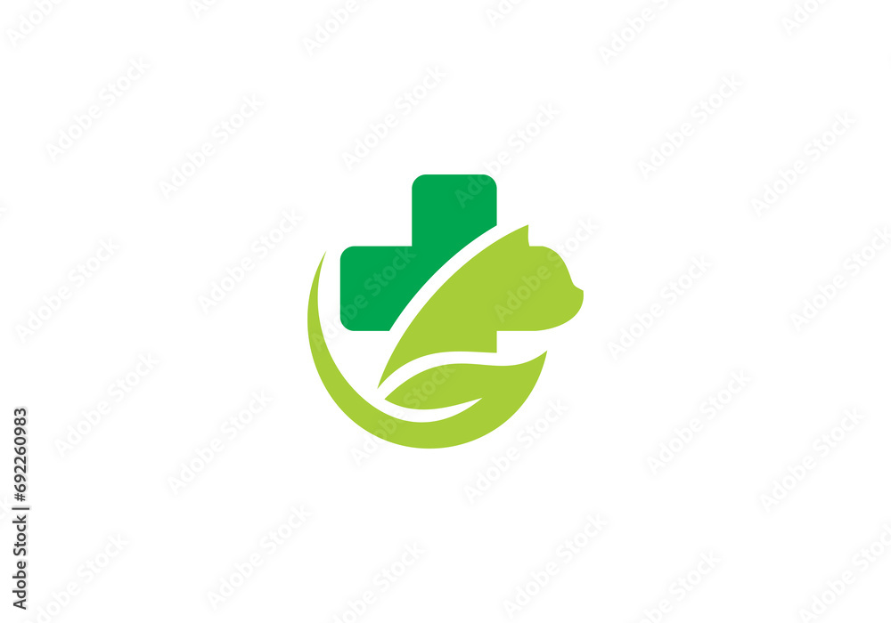 health and cat logo design. pet care white leaf concept icon symbol health and cat logo design. pet care white leaf concept icon symbol