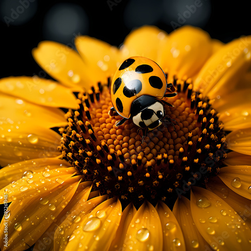 A ladybug exploring the delicate petals of a sunflower