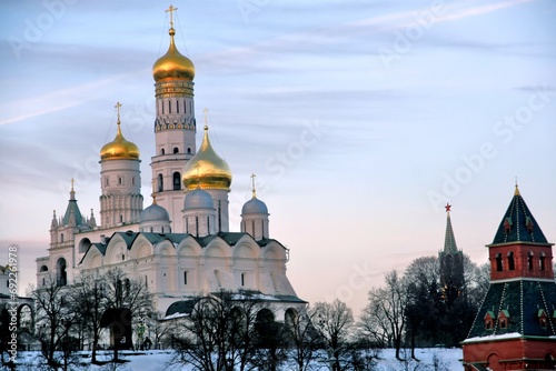 Moscow Kremlin architecture, popular landmark.	