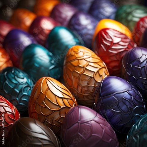 abstract background with decorative carved colorful eggs. 