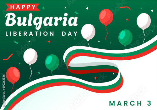Happy Bulgaria Liberation Day Vector Illustration on March 3 with Bulgarian Flag and Ribbon in National Holiday Flat Cartoon Background Design