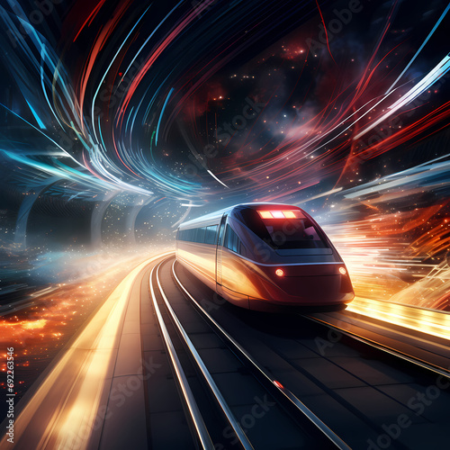 A train speeding through a tunnel with streaks of light