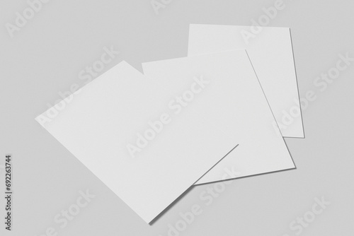 Top view of paper mockup on gray background. Can be a brochure, flyer, poster, planner, and so on  photo