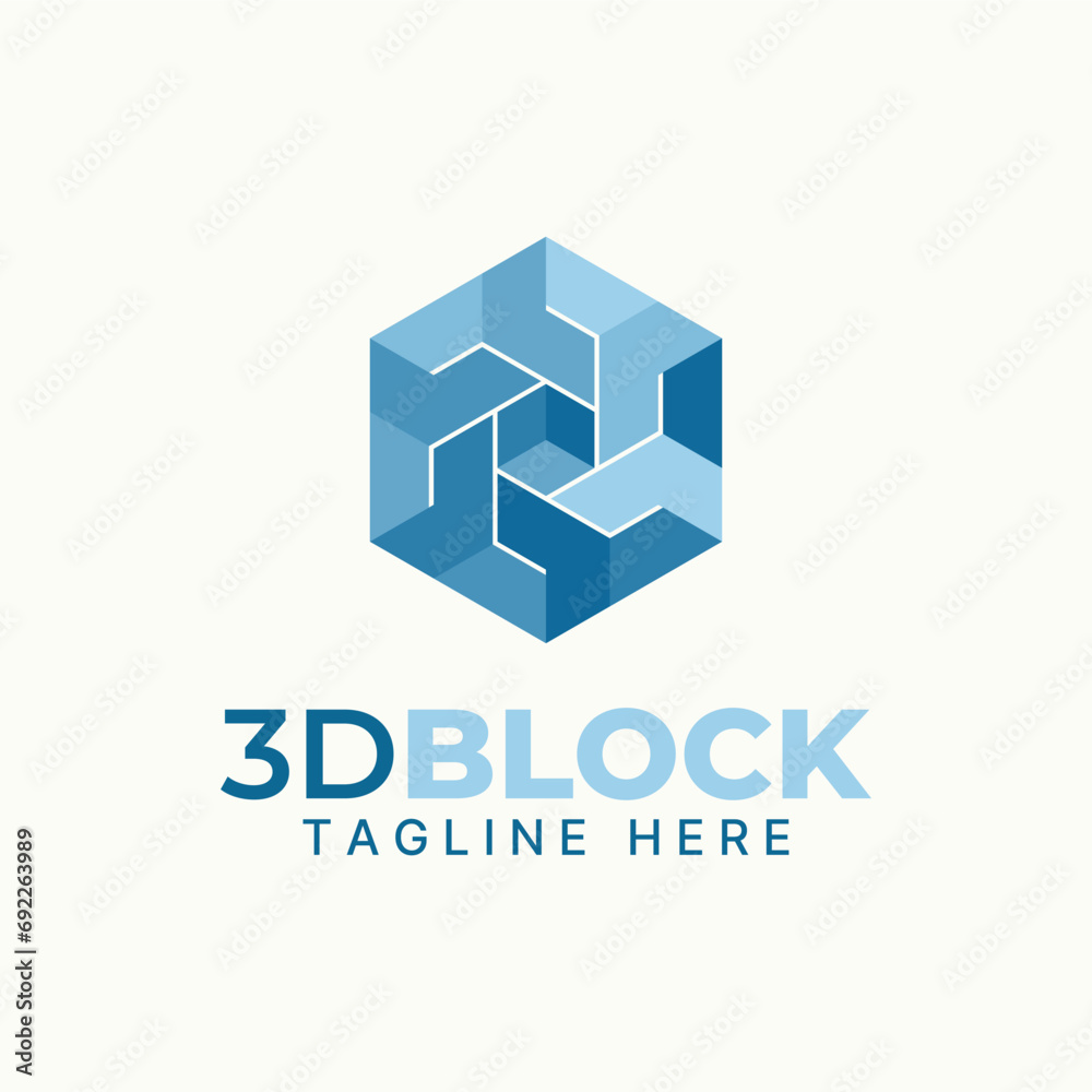 Logo design graphic concept creative abstract premium vector sign unique stock 3D hexagon illustration Related to mathematic manipulation shape colour