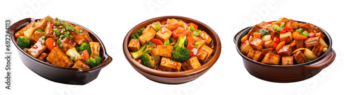 Variety of Braised Tofu with Vegetables (Hui Guo Rou) on Display photo