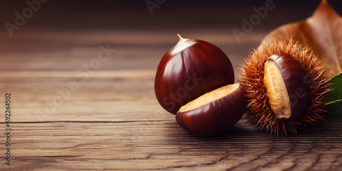 Closeup of horse chestnuts with a jar of ointment in the background,,
Buckeye or Horse Chestnut,,
Macro Shot of Horse Chestnuts with Ointment Jar Background photo