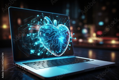 Close-up image of displaying an icon of a heart, representing cardiology. Generative AI. photo