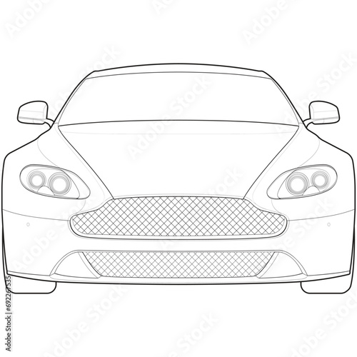 car outline vector. front view car with line art style. isolated car vector art. hand drawn car vector.