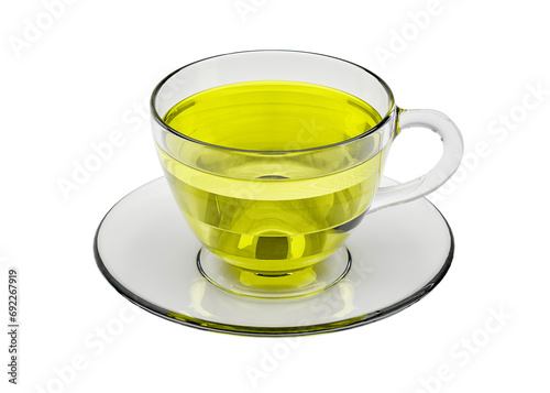 Glass cup of green tea isolated on transparent png 3d rendering image