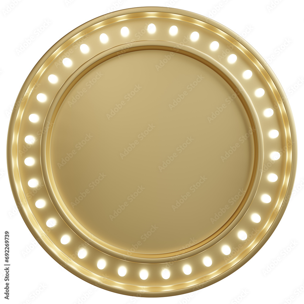 3d render of golden billboard light bulb with circle shape. 3d render of golden billboard light bulb with circle shape.