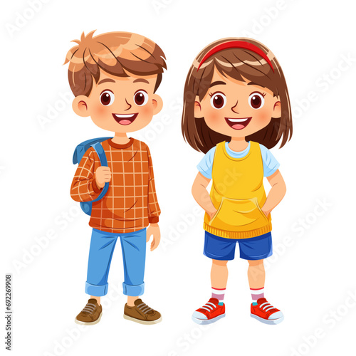 Vector illustration cartoon of a cute boy and a cute girl standing together smiling