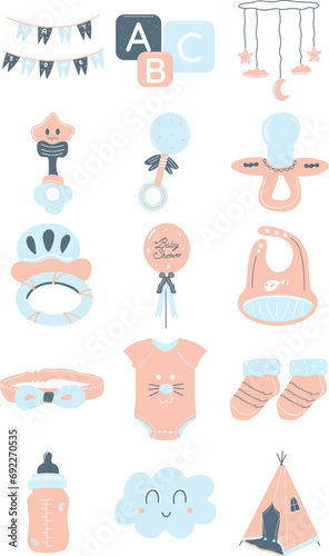 Little Cutie Baby Shower Illustration Set