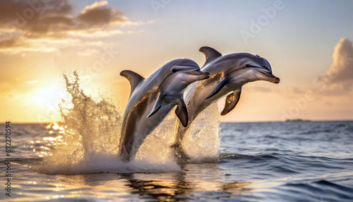 Playful Dolphins Jumping Out of Water © CreativeStock