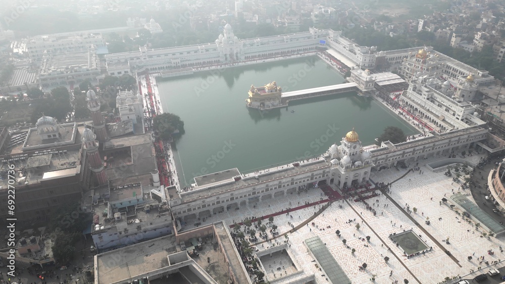 The Golden Temple also known as the Harimandir Sahib Aerial view by DJI mini3Pro Drone