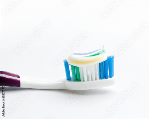 Toothbrush with toothpaste on white background