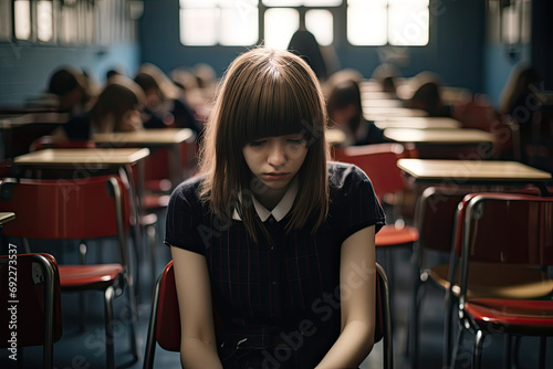 Anxious student sitting examination class