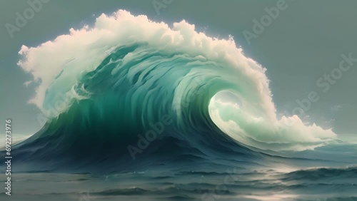 Minimal animation of a wave crashing and receding, representing the ebb and flow of life. photo