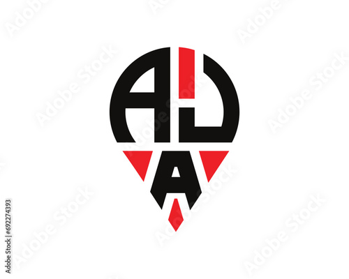 AJA letter location shape logo design. AJA letter location logo simple design. photo