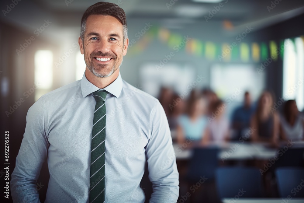 Portrait of happy teacher in classroom Portrait of happy teacher in classroom