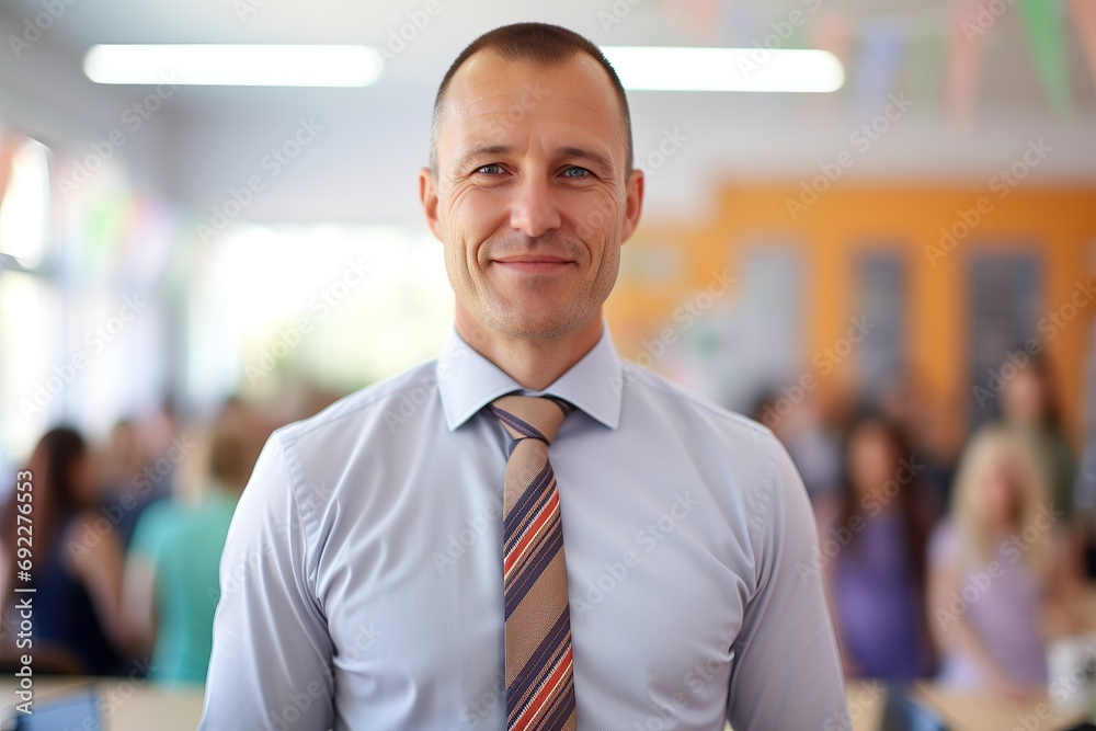 Portrait of happy teacher in classroom Portrait of happy teacher in classroom