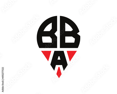 BBA letter location shape logo design. BBA letter location logo simple design.