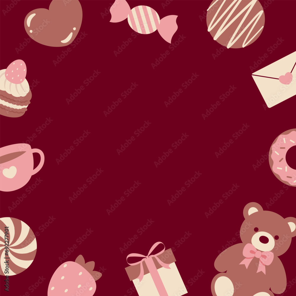 sweet valentine vector background with a set of valentine's day icons for banners, cards, flyers, social media wallpapers, etc.