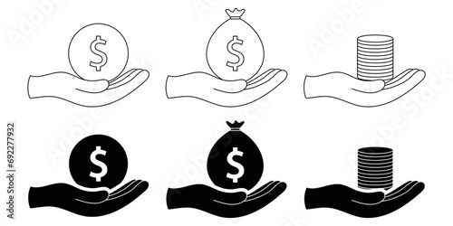 hand holding money icon.save money icon set isolated on white background photo