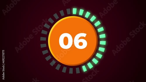 Countdown clock timer animation motion graphics movement 10 seconds introduction visual effect abstract modern technology background universal 4K orange lime photo