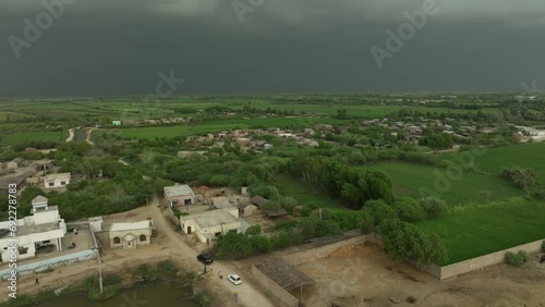 Verdant village outskirts near Mirpurkhas, Sindh, Pakistan. Aerial photo