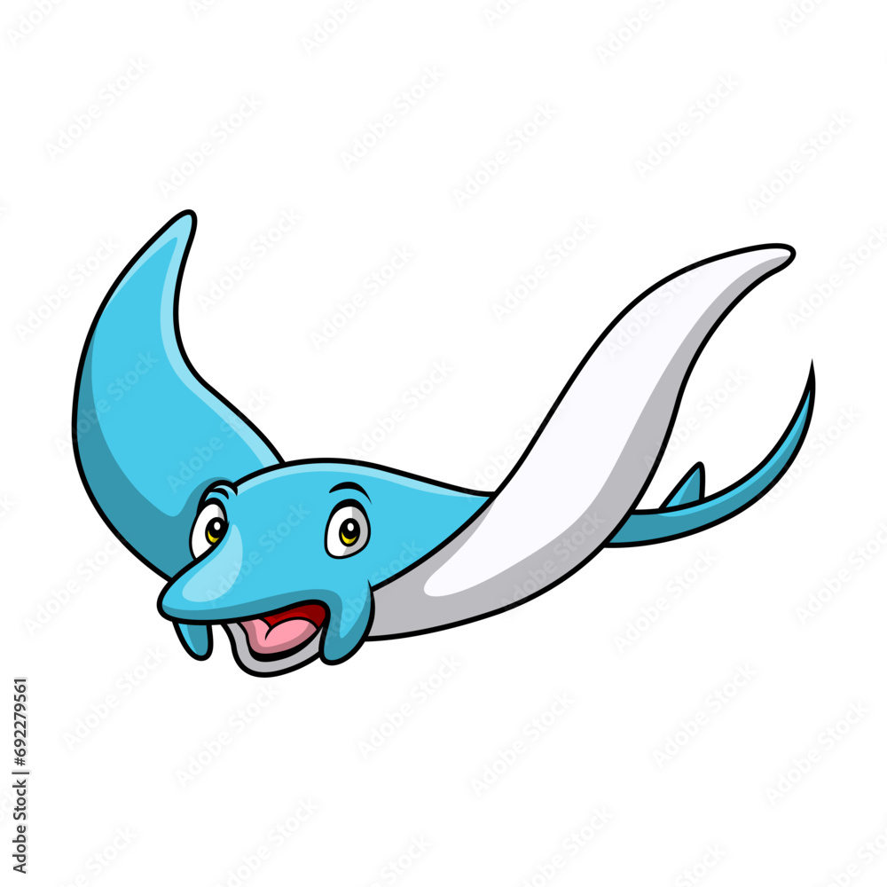 Fototapeta premium Cute stingray cartoon on white background