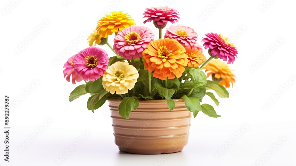 Colorful spring flowers in vase on white background 
