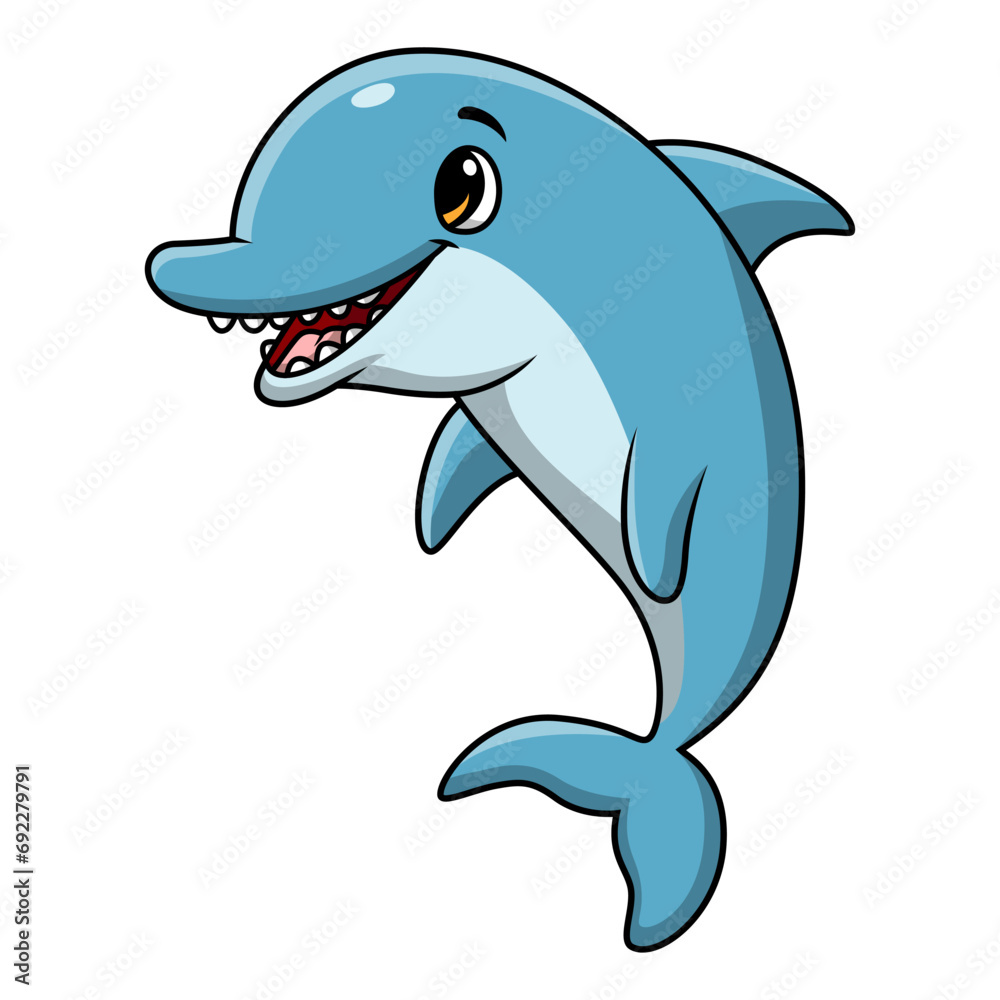 Fototapeta premium Cute blue dolphin cartoon on white background