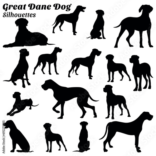 Collection of silhouette illustrations of great dane dog photo