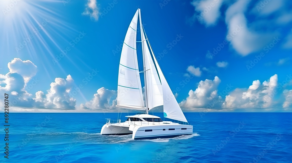 Naklejka premium Luxurious catamaran on the mexican caribbean sea