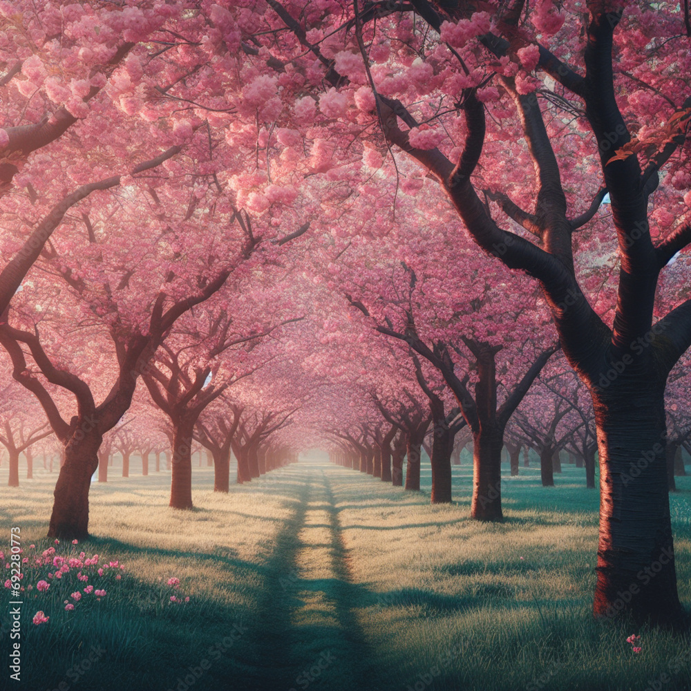 Foto De Sakura Cherry Blossoming Alley Wonderful Scenic Park With Rows foto-de-sakura-cherry-blossoming-alley-wonderful-scenic-park-with-rows