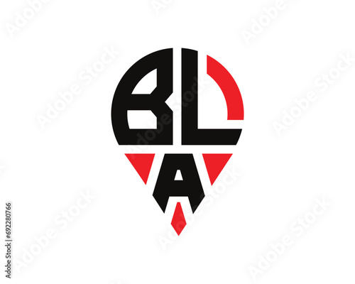 BLA letter location shape logo design. BLA letter location logo simple design.