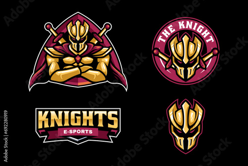 knight gold iron mascot logo template for sport gaming team