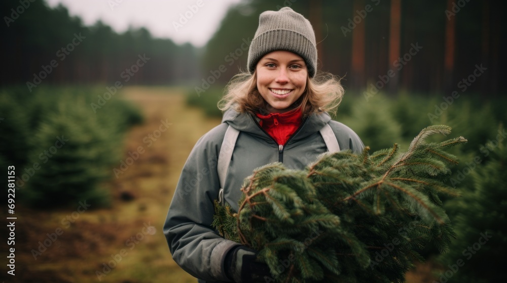 Night City Festivities Woman Poses in Christmas Aura